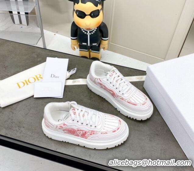 Pretty Style Dior Addict Sneakers in Red Toile de Jouy Technical Fabric 070934