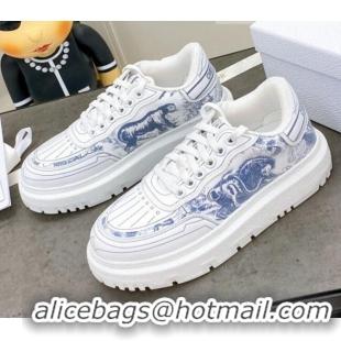 Luxury Cheap Dior Addict Sneakers in Blue Toile de Jouy Technical Fabric 070935