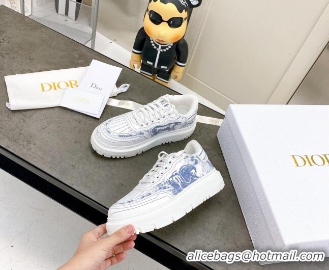 Luxury Cheap Dior Addict Sneakers in Blue Toile de Jouy Technical Fabric 070935