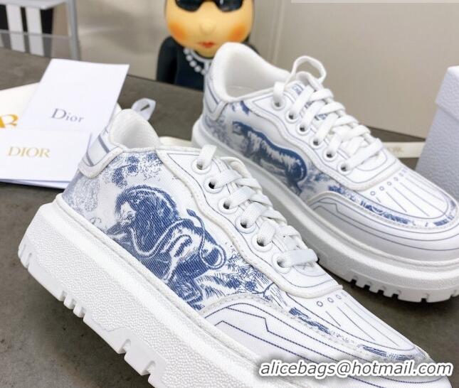 Luxury Cheap Dior Addict Sneakers in Blue Toile de Jouy Technical Fabric 070935