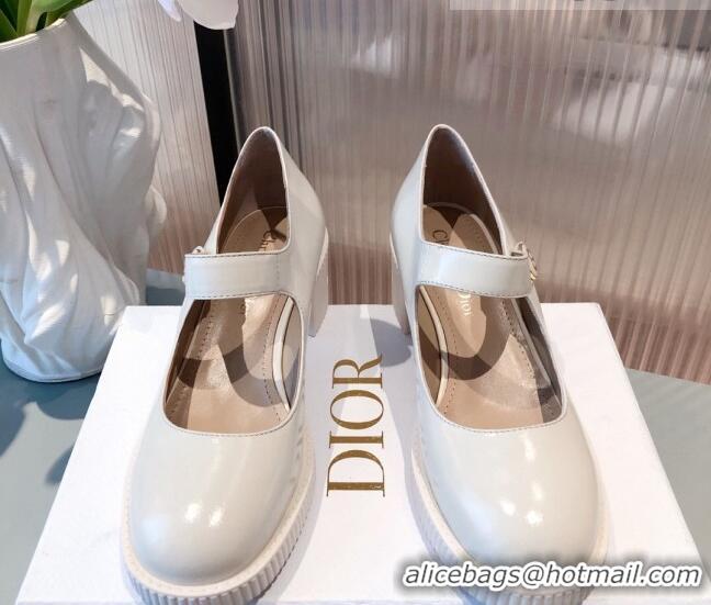 Best Product Dior D-Doll Shiny Calfskin Mary Jane Pumps 071301 White