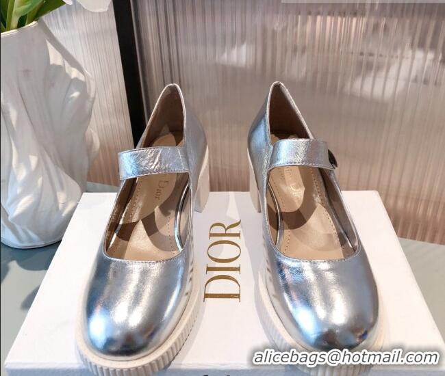 Perfect Dior D-Doll Shiny Calfskin Mary Jane Pumps 071301 Silver