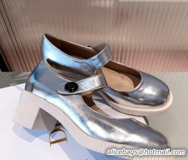 Perfect Dior D-Doll Shiny Calfskin Mary Jane Pumps 071301 Silver