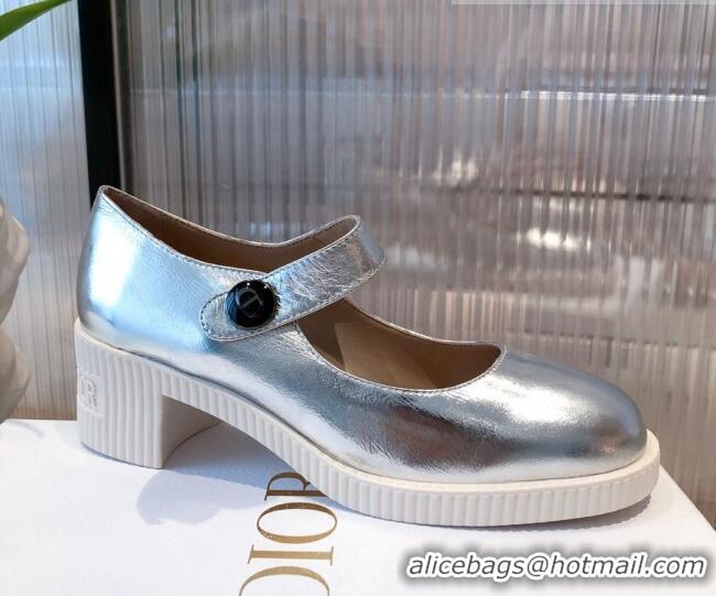 Perfect Dior D-Doll Shiny Calfskin Mary Jane Pumps 071301 Silver