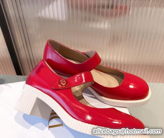 Good Product Dior D-Doll Shiny Calfskin Mary Jane Pumps 071301 Red