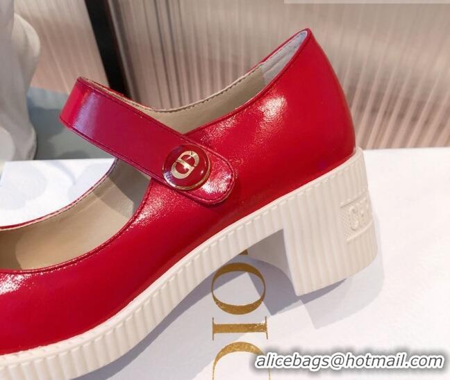 Good Product Dior D-Doll Shiny Calfskin Mary Jane Pumps 071301 Red