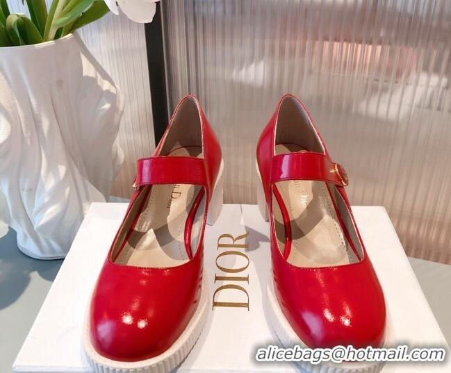 Good Product Dior D-Doll Shiny Calfskin Mary Jane Pumps 071301 Red