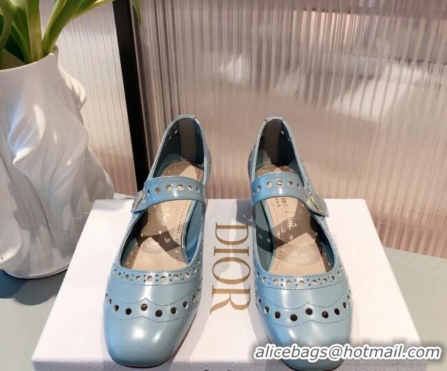 Shop Duplicate Dior D-Doll Cut-out Shiny Calfskin Mary Jane Pumps 071308 Blue 2021