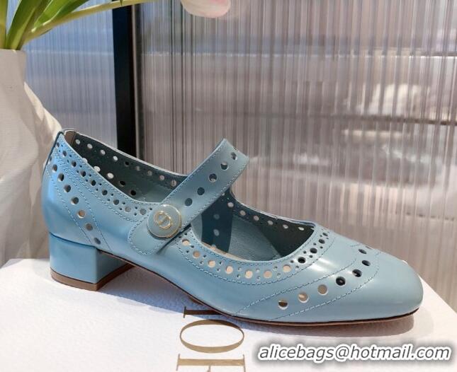 Shop Duplicate Dior D-Doll Cut-out Shiny Calfskin Mary Jane Pumps 071308 Blue 2021