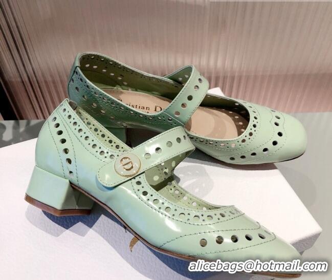 Good Quality Dior D-Doll Cut-out Shiny Calfskin Mary Jane Pumps 071308 Green 2021