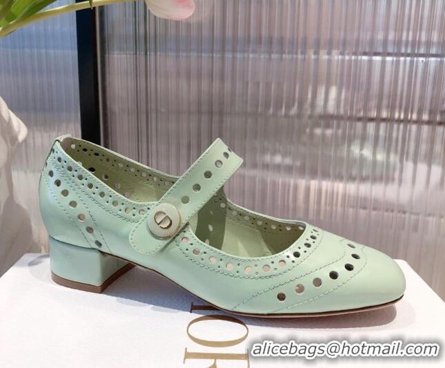 Good Quality Dior D-Doll Cut-out Shiny Calfskin Mary Jane Pumps 071308 Green 2021