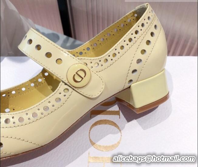 Most Popular Dior D-Doll Cut-out Shiny Calfskin Mary Jane Pumps 071308 Yellow 2021