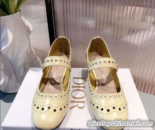 Most Popular Dior D-Doll Cut-out Shiny Calfskin Mary Jane Pumps 071308 Yellow 2021