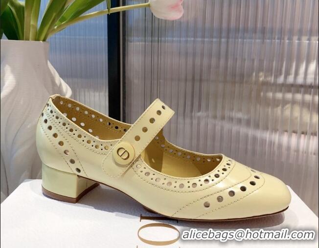 Most Popular Dior D-Doll Cut-out Shiny Calfskin Mary Jane Pumps 071308 Yellow 2021