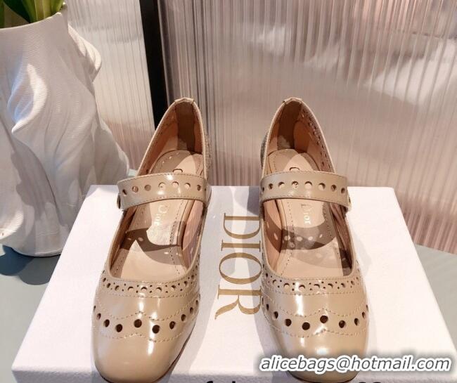 Grade Quality Dior D-Doll Cut-out Shiny Calfskin Mary Jane Pumps 071308 Beige 2021