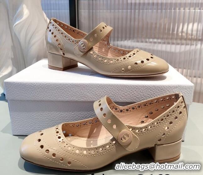 Grade Quality Dior D-Doll Cut-out Shiny Calfskin Mary Jane Pumps 071308 Beige 2021