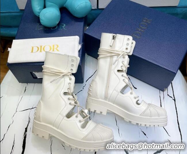 Low Cost Dior Cut-out Calfskin Boots 071351 White 2021