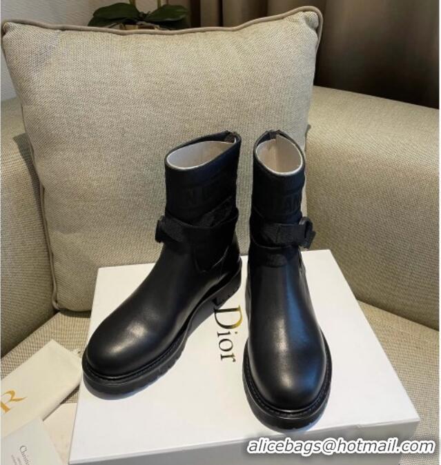 Custom Dior D-Major Ankle Boots in Technical Fabric and Calfskin All Black 081032