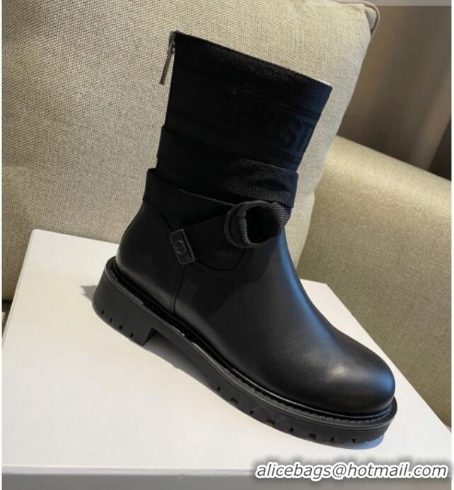 Custom Dior D-Major Ankle Boots in Technical Fabric and Calfskin All Black 081032