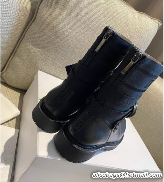 Custom Dior D-Major Ankle Boots in Technical Fabric and Calfskin All Black 081032