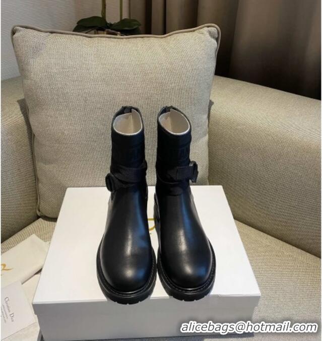 Custom Dior D-Major Ankle Boots in Technical Fabric and Calfskin All Black 081032