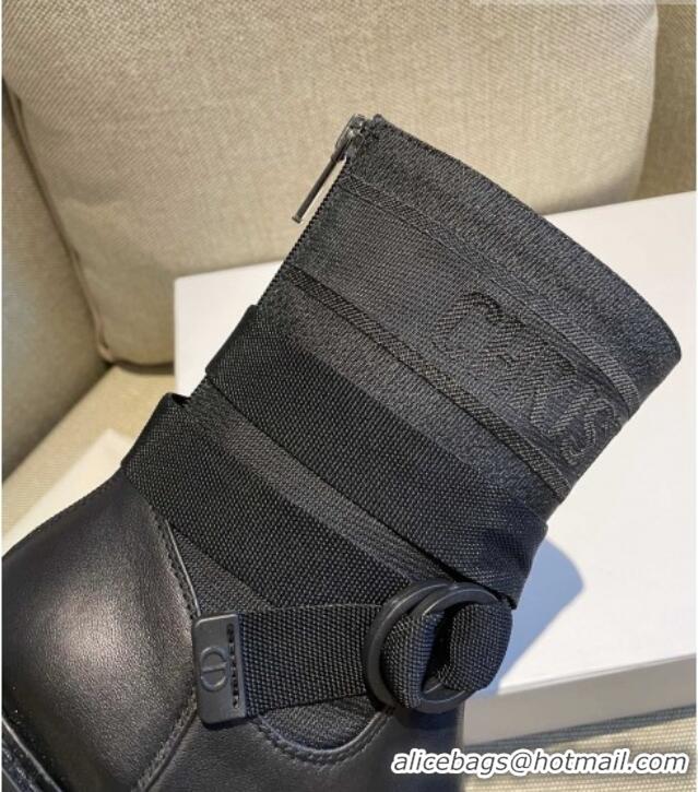 Custom Dior D-Major Ankle Boots in Technical Fabric and Calfskin All Black 081032