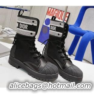 Super Quality Dior D-Major Ankle Boots 4.5cm in Fabric and Calfskin Black/White 081033