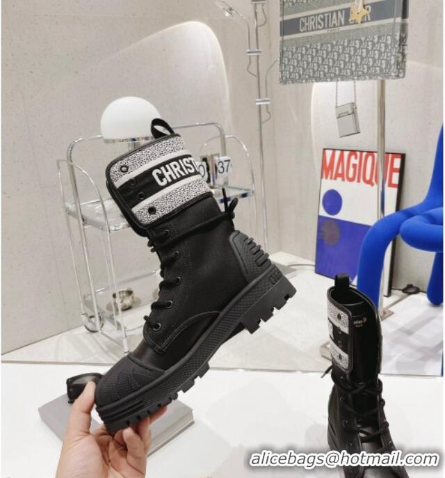 Super Quality Dior D-Major Ankle Boots 4.5cm in Fabric and Calfskin Black/White 081033