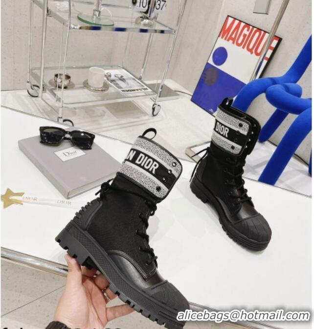 Super Quality Dior D-Major Ankle Boots 4.5cm in Fabric and Calfskin Black/White 081033