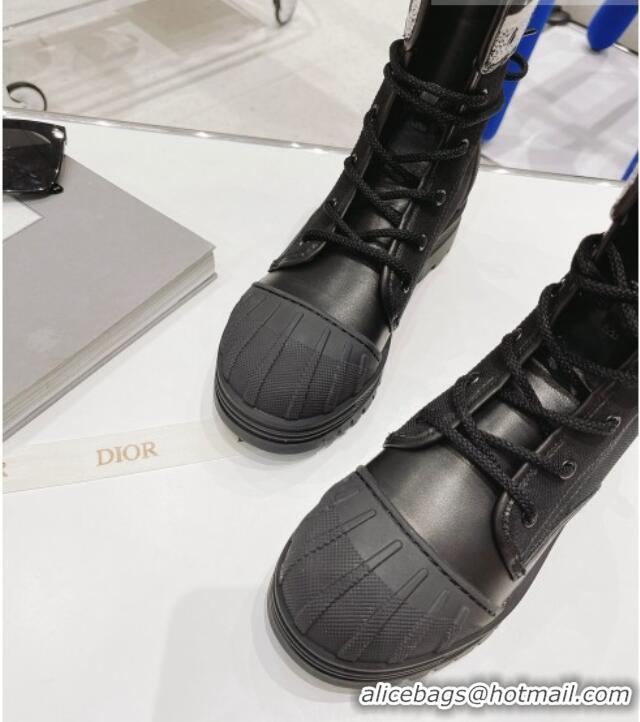 Super Quality Dior D-Major Ankle Boots 4.5cm in Fabric and Calfskin Black/White 081033