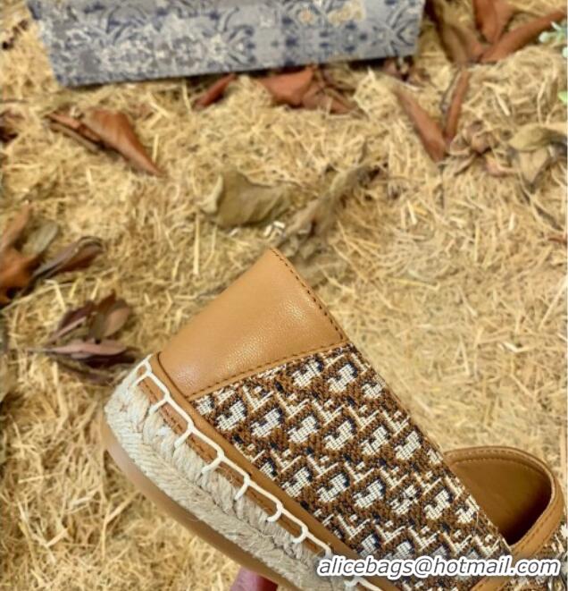 Good Product Dior Flat Espadrilles in Oblique Embroidered Canvas 081313 Brown 2021