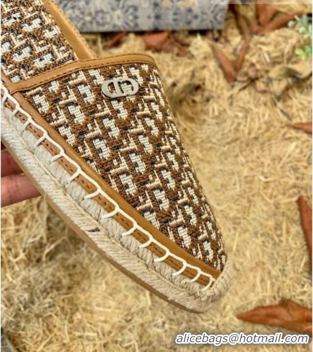 Good Product Dior Flat Espadrilles in Oblique Embroidered Canvas 081313 Brown 2021