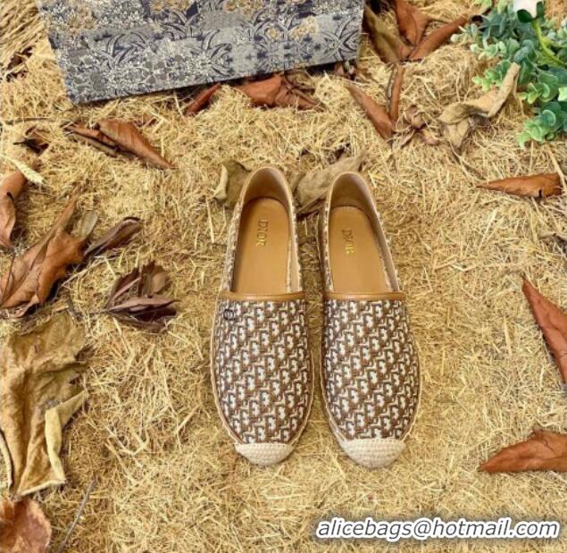 Good Product Dior Flat Espadrilles in Oblique Embroidered Canvas 081313 Brown 2021