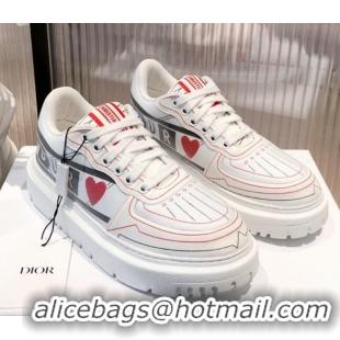 Discount Dior Addict Sneakers in D-Chess Heart Calfskin and Technical Fabric White/Black/Red 081451