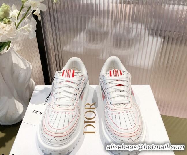 Discount Dior Addict Sneakers in D-Chess Heart Calfskin and Technical Fabric White/Black/Red 081451