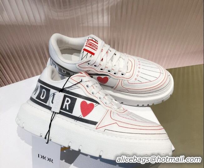 Discount Dior Addict Sneakers in D-Chess Heart Calfskin and Technical Fabric White/Black/Red 081451