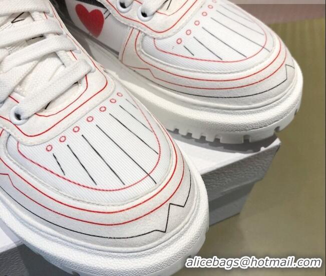 Discount Dior Addict Sneakers in D-Chess Heart Calfskin and Technical Fabric White/Black/Red 081451