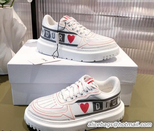 Discount Dior Addict Sneakers in D-Chess Heart Calfskin and Technical Fabric White/Black/Red 081451