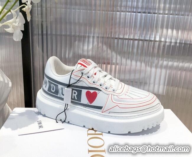 Discount Dior Addict Sneakers in D-Chess Heart Calfskin and Technical Fabric White/Black/Red 081451