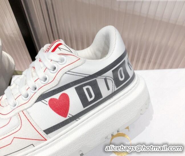 Discount Dior Addict Sneakers in D-Chess Heart Calfskin and Technical Fabric White/Black/Red 081451