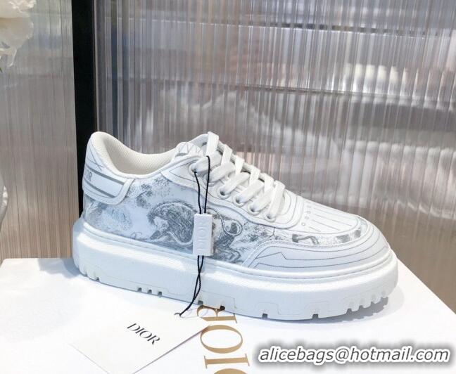 Charming Dior Addict Sneakers in Grey Toile de Jouy Technical Fabric 081452