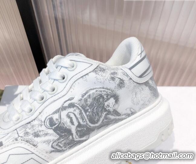 Charming Dior Addict Sneakers in Grey Toile de Jouy Technical Fabric 081452