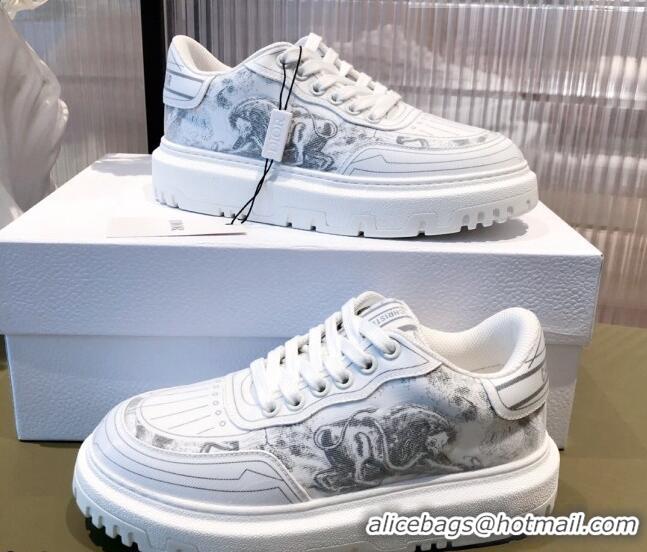 Charming Dior Addict Sneakers in Grey Toile de Jouy Technical Fabric 081452