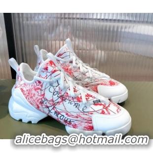 Pretty Style Dior D-Connect Dioramour Sneakers in D-Royaume d'Amour Printed Technical Fabric White/Red 081618