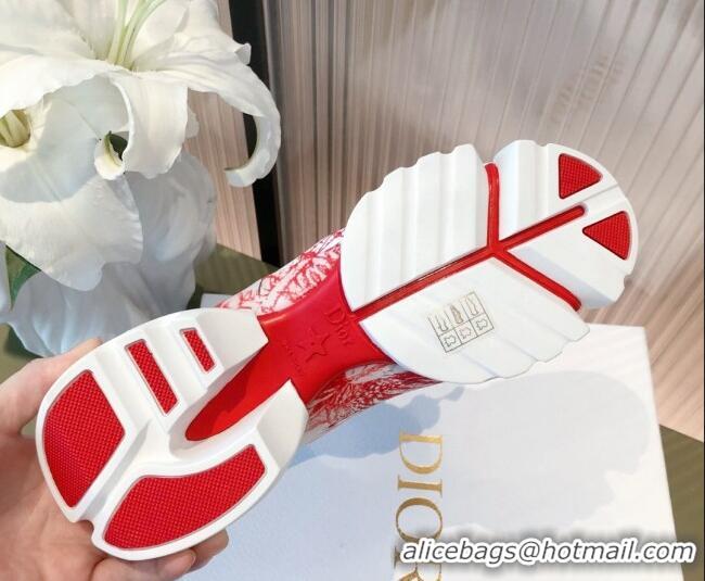 Pretty Style Dior D-Connect Dioramour Sneakers in D-Royaume d'Amour Printed Technical Fabric White/Red 081618