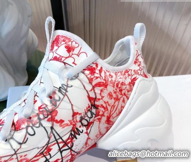 Pretty Style Dior D-Connect Dioramour Sneakers in D-Royaume d'Amour Printed Technical Fabric White/Red 081618