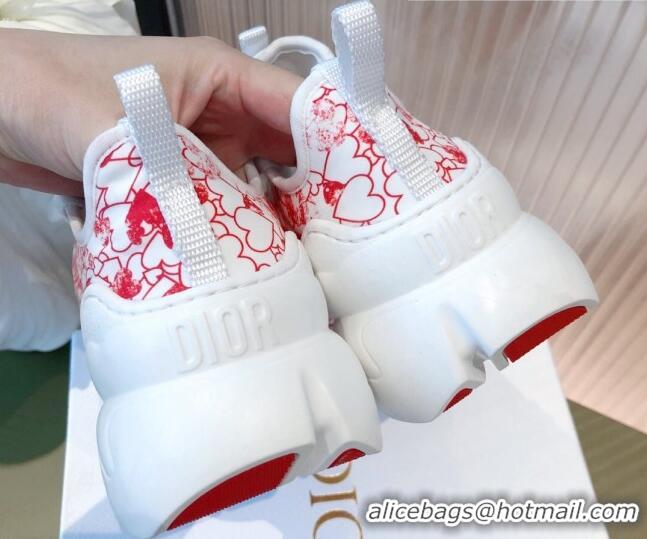 Pretty Style Dior D-Connect Dioramour Sneakers in D-Royaume d'Amour Printed Technical Fabric White/Red 081618