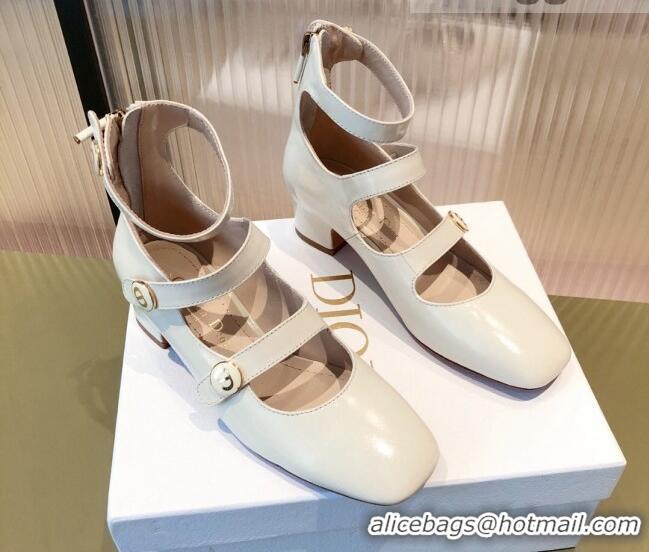 Good Quality Dior D-Doll Mary Janes Pumps in White Shiny Calfskin 081654