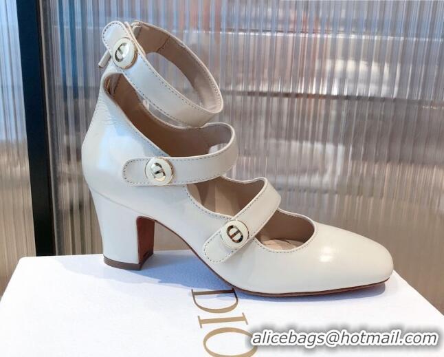 Good Quality Dior D-Doll Mary Janes Pumps in White Shiny Calfskin 081654