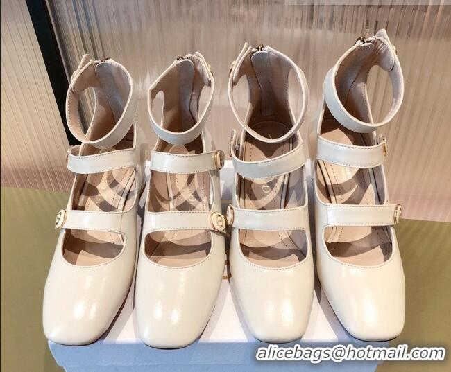 Good Quality Dior D-Doll Mary Janes Pumps in White Shiny Calfskin 081654